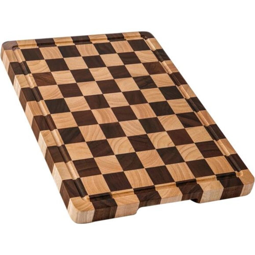 Acacia Wood Cutting Board Checkered Butcher Block Juice Groove Large ServingTray